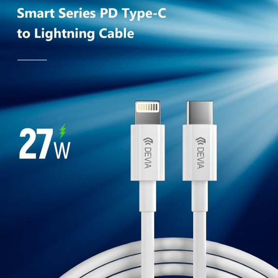 Kabel Lightning / USB-C Smart, PD 27W, 2m, biały, Devia