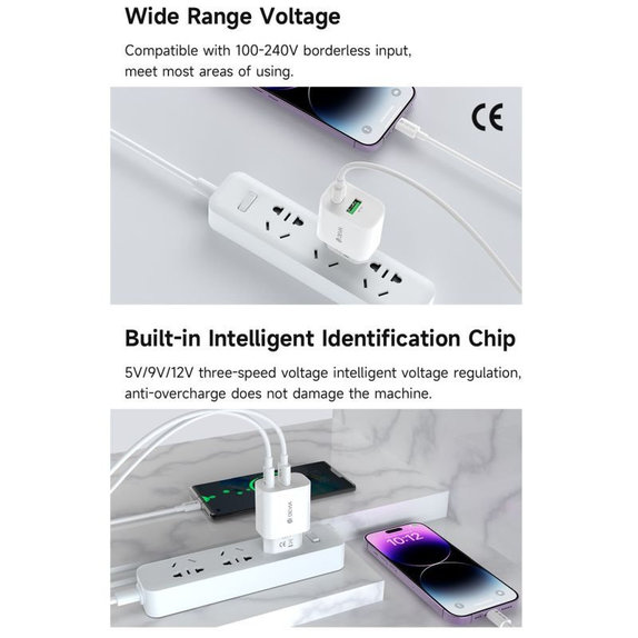 Ładowarka Smart USB-C + USB-A, PD 20W, biała, Devia