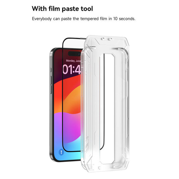 Szkło hartowane FullCover z aplikatorem do iPhone 15 Pro Max, Devia