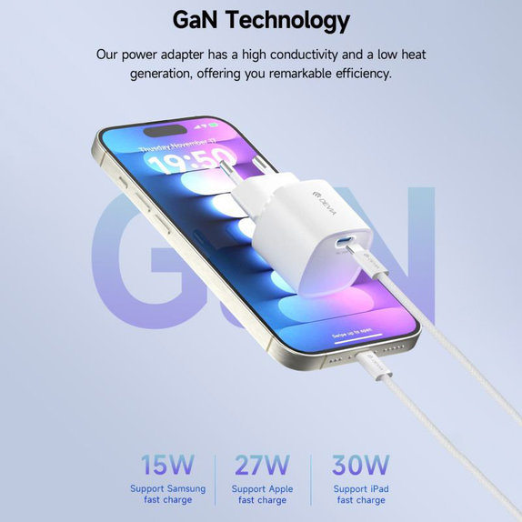 Ładowarka Mini USB-C, PD 30W, biała, Devia
