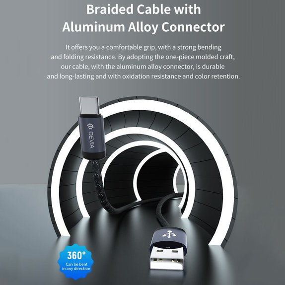Kabel USB / USB-C Gracious, 2.1A, 2m, czarny, Devia