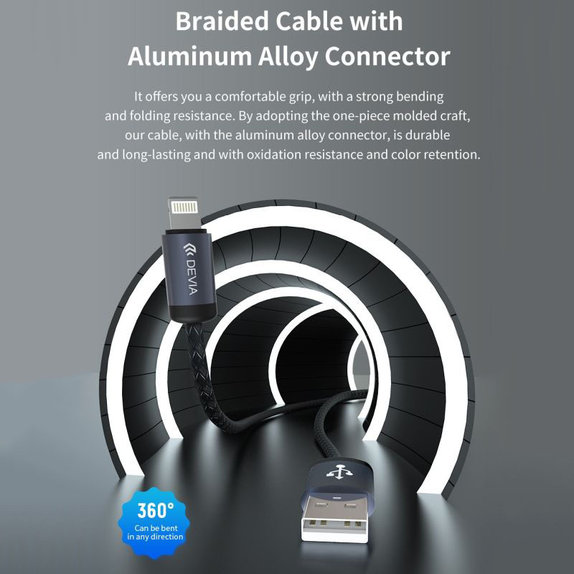 Kabel Lightning / USB Gracious, 2,4A, 2m, czarny, Devia