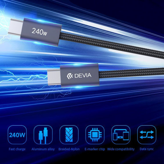 Kabel USB-C / USB-C Extreme Speed, PD 240W, 2m, czarny, Devia
