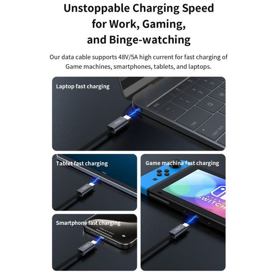 Kabel USB-C / USB-C Extreme Speed, PD 240W, 2m, czarny, Devia