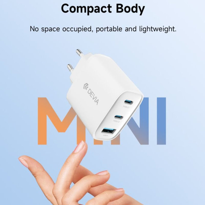 Ładowarka Extreme Speed, 2x USB-C + USB-A, PD 65W, biała, Devia