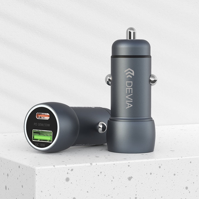 Ładowarka samochodowa Extreme Speed USB-C + USB-A, PD 30W, QC 3.0 18W, szara, Devia
