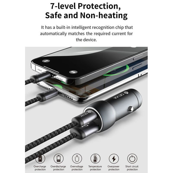 Ładowarka samochodowa Extreme Speed USB-C + USB-A, PD 30W, QC 3.0 18W, szara, Devia