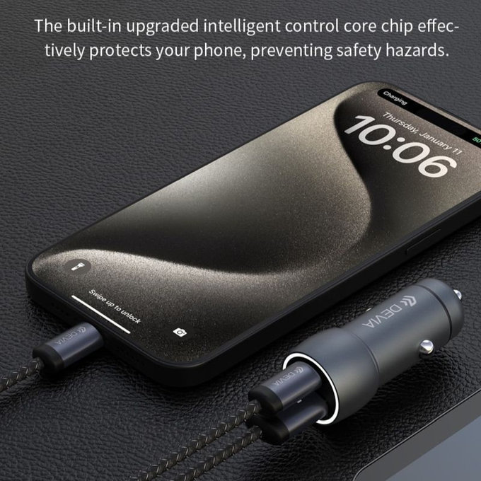 Ładowarka samochodowa Extreme Speed USB-C + USB-A, PD 30W, QC 3.0 18W, szara, Devia