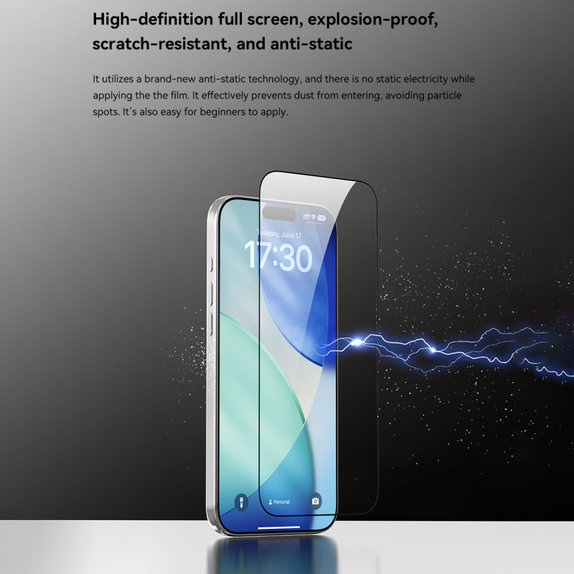 Szkło hartowane FullCover z aplikatorem do iPhone 17 Pro, Devia