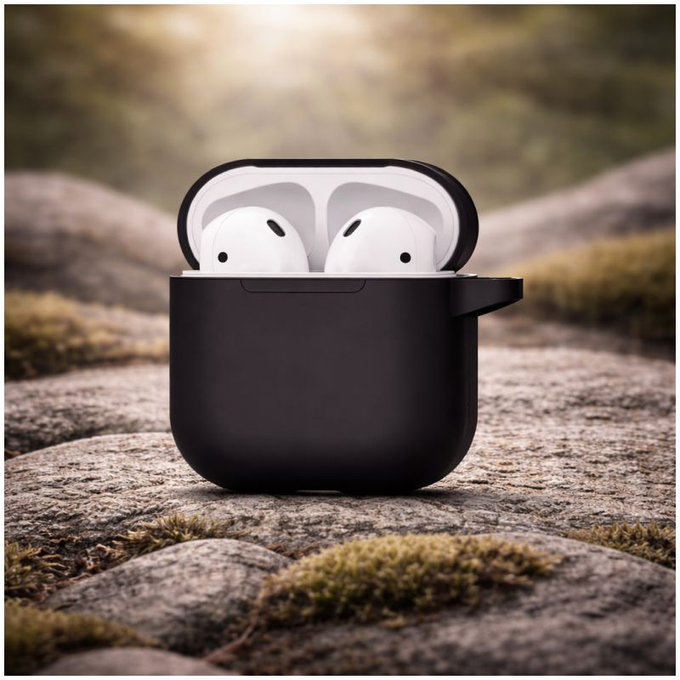 Etui silikonowe do AirPods 1 i 2, Przezroczysty, Czarny, Black