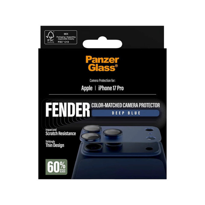 Pierścienie ochronne obiektywu kamery Fender do iPhone 17 Pro, Niebieski, PanzerGlass