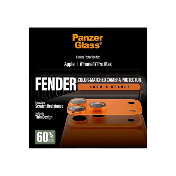 Pierścienie ochronne obiektywu kamery Fender do iPhone 17 Pro Max, Pomarańczowy, PanzerGlass