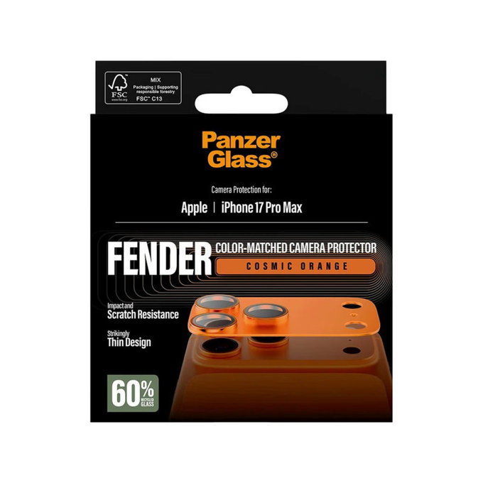 Pierścienie ochronne obiektywu kamery Fender do iPhone 17 Pro Max, Pomarańczowy, PanzerGlass