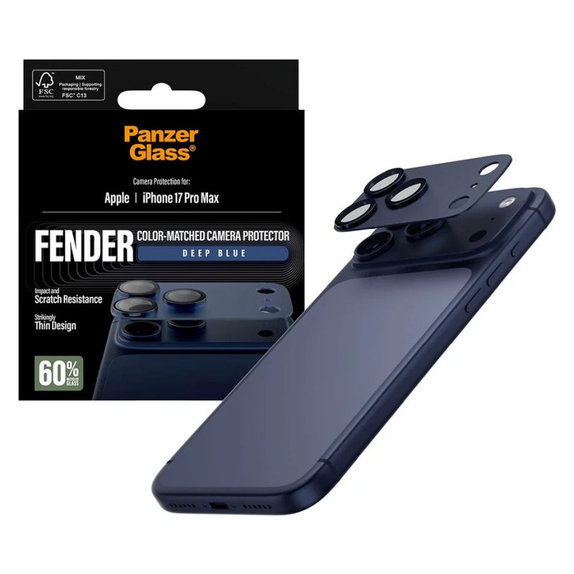 Pierścienie ochronne obiektywu kamery Fender do iPhone 17 Pro Max, Niebieski, PanzerGlass