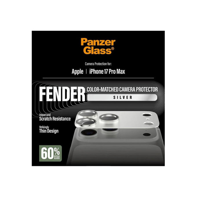 Pierścienie ochronne obiektywu kamery Fender do iPhone 17 Pro Max, Srebrny, PanzerGlass