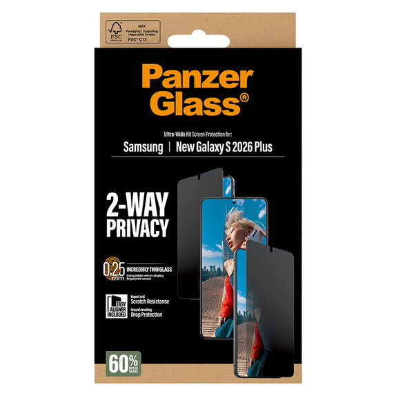 Szkło hartowane UWF 2-Way Privacy z aplikatorem do Samsung Galaxy S26+, Przezroczyste, PanzerGlass