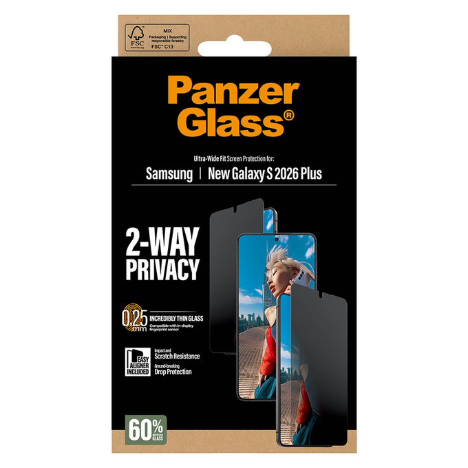Szkło hartowane UWF 2-Way Privacy z aplikatorem do Samsung Galaxy S26+, Przezroczyste, PanzerGlass