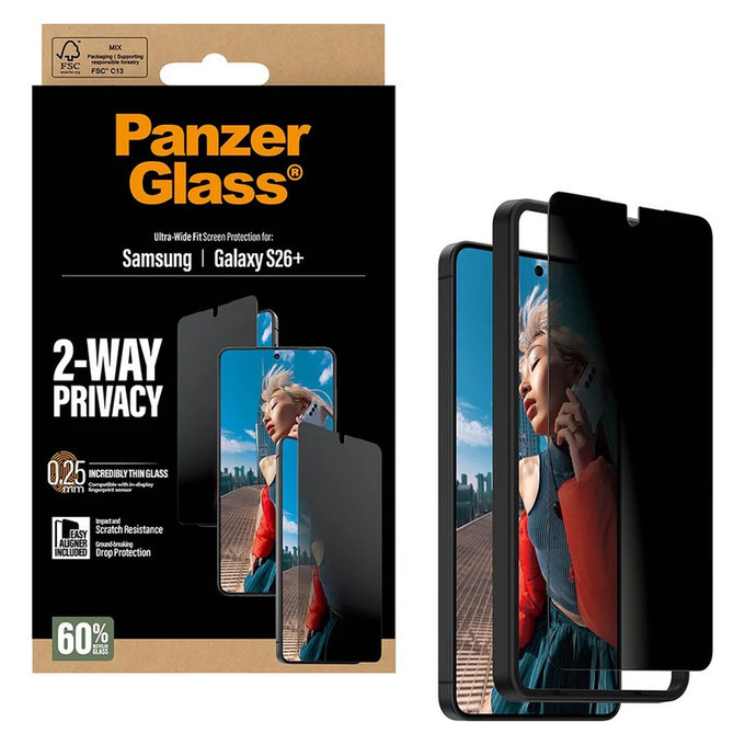 Szkło hartowane UWF 2-Way Privacy z aplikatorem do Samsung Galaxy S26+, Przezroczyste, PanzerGlass