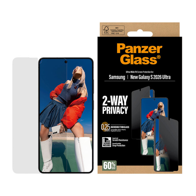 Szkło hartowane UWF 2-Way Privacy z aplikatorem do Samsung Galaxy S26 Ultra, przezroczyste, clear, PanzerGlass