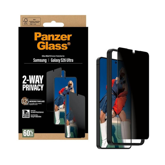 Szkło hartowane UWF 2-Way Privacy z aplikatorem do Samsung Galaxy S26 Ultra, przezroczyste, clear, PanzerGlass