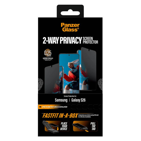 Szkło hartowane UWF 2-Way Privacy z FASTFIT In-A-Box do Samsung Galaxy S26, Przezroczyste, PanzerGlass
