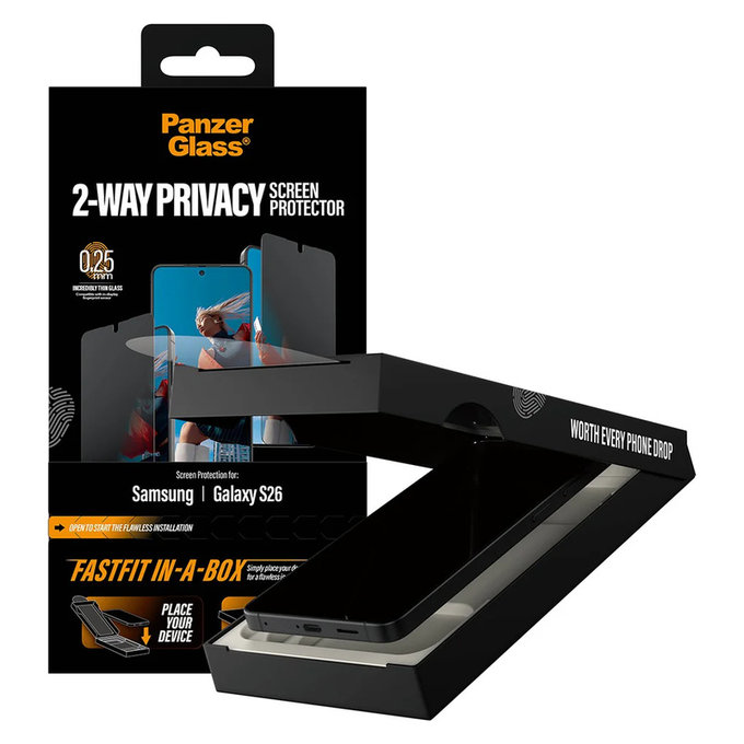 Szkło hartowane UWF 2-Way Privacy z FASTFIT In-A-Box do Samsung Galaxy S26, Przezroczyste, PanzerGlass