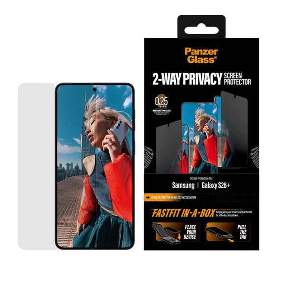 Szkło hartowane UWF 2-Way Privacy z FASTFIT In-A-Box do Samsung Galaxy S26+, przezroczyste, clear, PanzerGlass