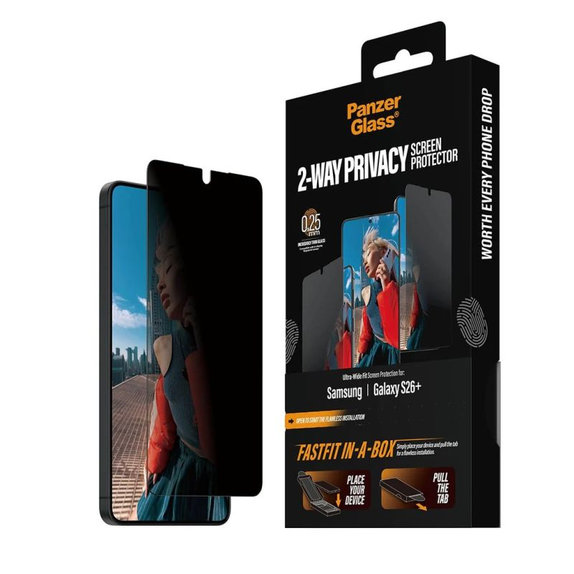 Szkło hartowane UWF 2-Way Privacy z FASTFIT In-A-Box do Samsung Galaxy S26+, przezroczyste, clear, PanzerGlass
