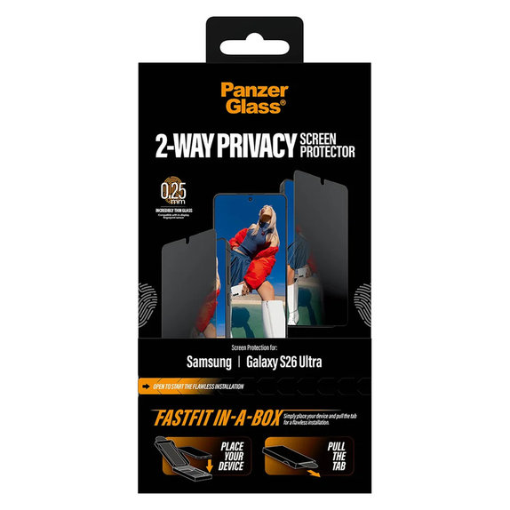Szkło hartowane UWF 2-Way Privacy z FASTFIT In-A-Box do Samsung Galaxy S26 Ultra, Przezroczyste, PanzerGlass