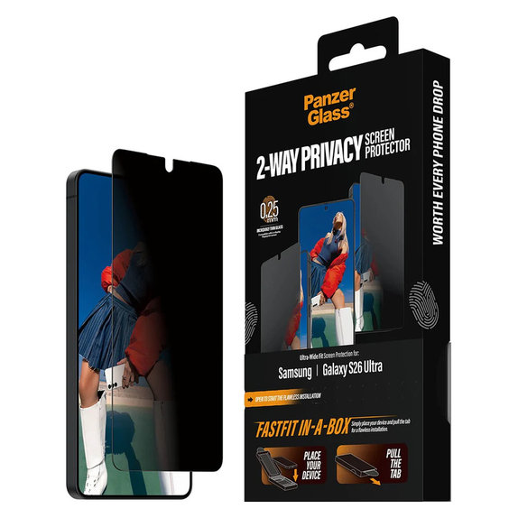 Szkło hartowane UWF 2-Way Privacy z FASTFIT In-A-Box do Samsung Galaxy S26 Ultra, Przezroczyste, PanzerGlass