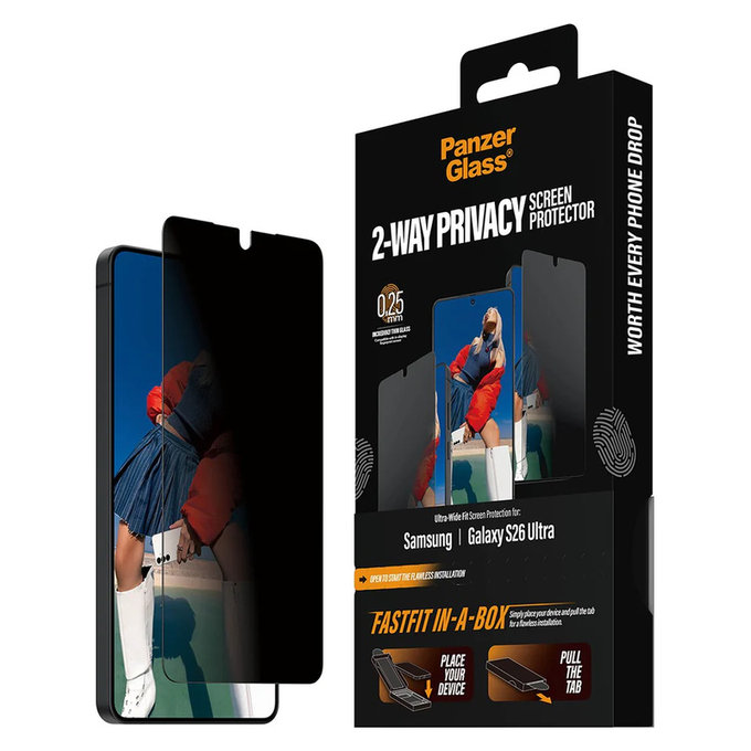 Szkło hartowane UWF 2-Way Privacy z FASTFIT In-A-Box do Samsung Galaxy S26 Ultra, Przezroczyste, PanzerGlass