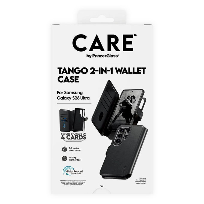 Etui Wallet Tango Two-In-One z QI do Samsung S26 Ultra, Czarny, CARE