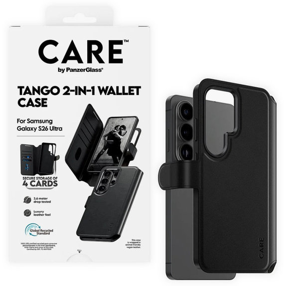 Etui Wallet Tango Two-In-One z QI do Samsung S26 Ultra, Czarny, CARE