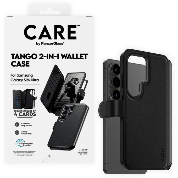 Etui Wallet Tango Two-In-One z QI do Samsung S26 Ultra, Czarny, CARE