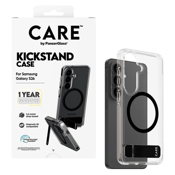 Etui Kickstand z czarnym QI do Samsung Galaxy S26, Przezroczyste, PanzerGlass