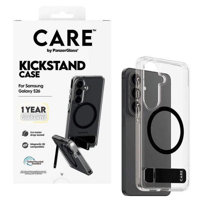 Etui Kickstand z czarnym QI do Samsung Galaxy S26, Przezroczyste, PanzerGlass