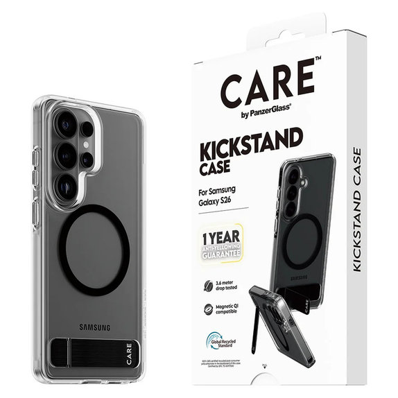 Etui Kickstand z czarnym QI do Samsung Galaxy S26, Przezroczyste, PanzerGlass