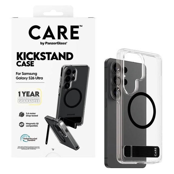 Etui Kickstand z czarnym QI do Samsung Galaxy S26 Ultra, Przezroczyste, PanzerGlass