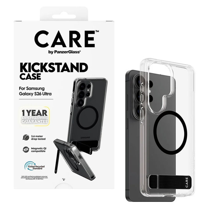 Etui Kickstand z czarnym QI do Samsung Galaxy S26 Ultra, Przezroczyste, PanzerGlass