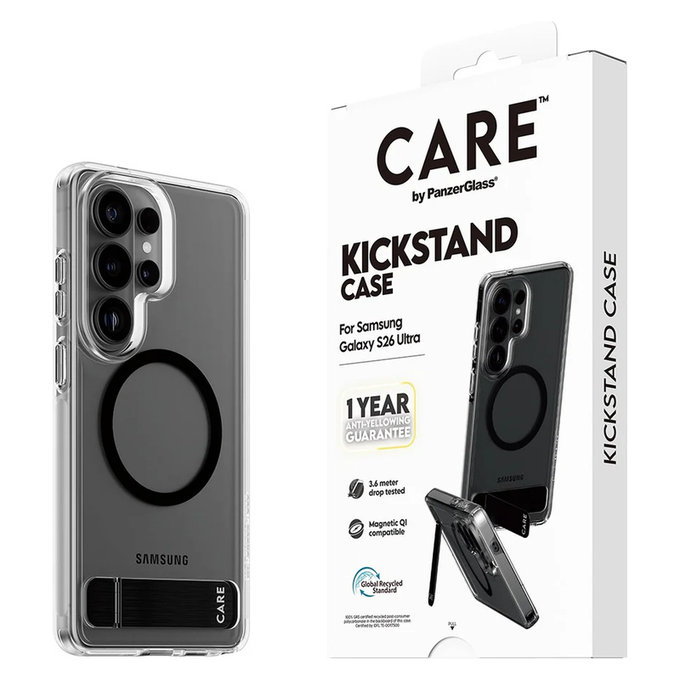 Etui Kickstand z czarnym QI do Samsung Galaxy S26 Ultra, Przezroczyste, PanzerGlass