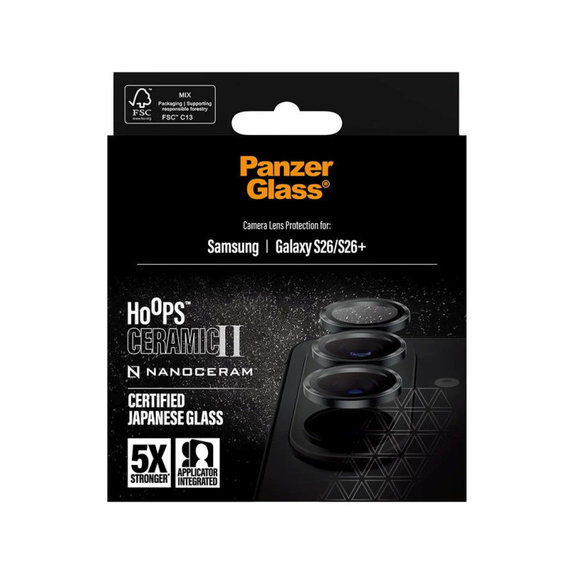 Pierścienie ochronne obiektywu kamery Hoops Ceramic II do Samsung S26/S26+, Czarny, PanzerGlass