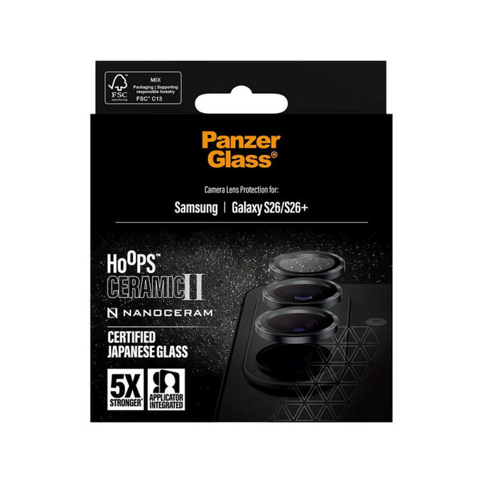 Pierścienie ochronne obiektywu kamery Hoops Ceramic II do Samsung S26/S26+, Czarny, PanzerGlass