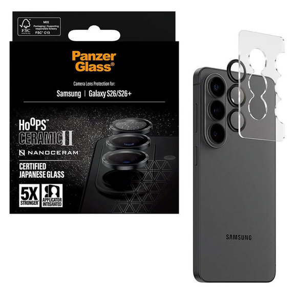 Pierścienie ochronne obiektywu kamery Hoops Ceramic II do Samsung S26/S26+, Czarny, PanzerGlass