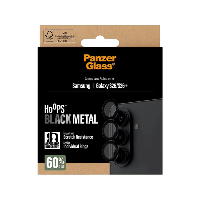 Pierścienie ochronne obiektywu kamery Hoops do Samsung S26/S26+, Czarny, PanzerGlass