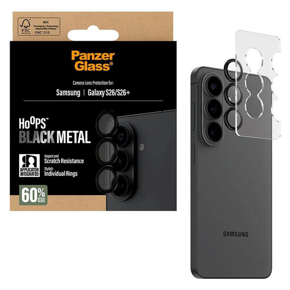 Pierścienie ochronne obiektywu kamery Hoops do Samsung S26/S26+, Czarny, PanzerGlass