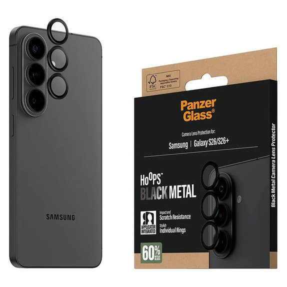 Pierścienie ochronne obiektywu kamery Hoops do Samsung S26/S26+, Czarny, PanzerGlass