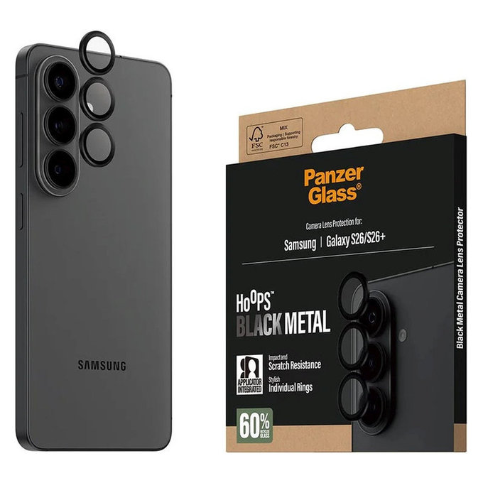 Pierścienie ochronne obiektywu kamery Hoops do Samsung S26/S26+, Czarny, PanzerGlass
