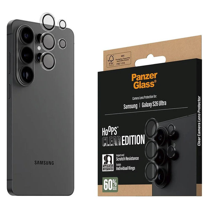 Pierścienie ochronne obiektywu kamery Hoops do Samsung S26 Ultra, Przezroczysty, PanzerGlass
