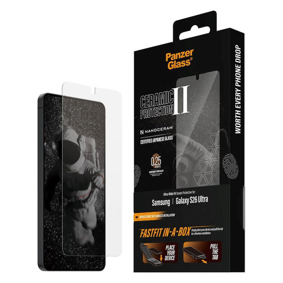 Szkło hartowane UWF Ceramic z FASTFIT In-A-Box do Samsung S26 Ultra, Przezroczysty, PanzerGlass