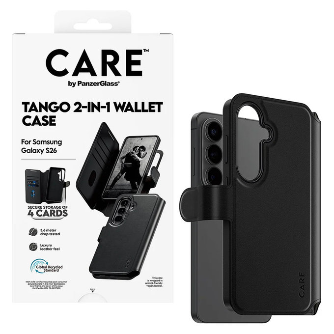 Etui Tango Wallet Two-In-One z QI do Samsung Galaxy S26, Czarne, PanzerGlass